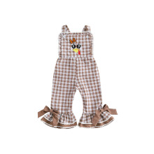 (18-24 Months, Brown) Kids Girls Overalls, Plaid Embroidery Turkey Flare Pants Thanksgiving Clothes for Casual Daily