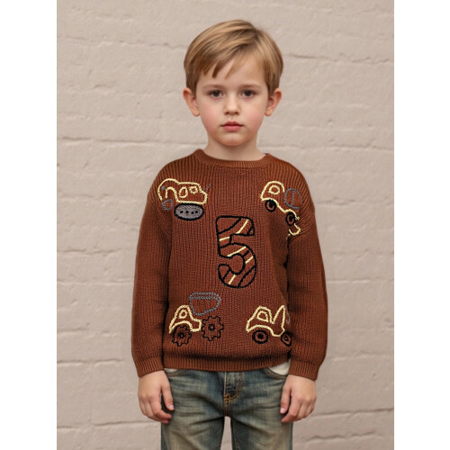 (5-6 Years, Brown) Πλεκτό πουλόβερ νήπια, μπλουζάκι γενεθλίων 2
