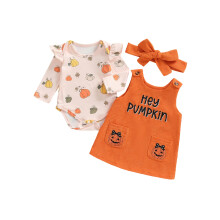 (12-18 Months, Yellow) Ensembles Halloween pour bébés filles : barboteuse à manches longues, chapeau de sorcière, jupe citrouille, bandeau