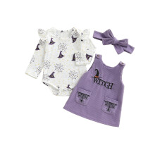 (0-3 Months, Purple) Ensembles Halloween pour bébés filles : barboteuse à manches longues, chapeau de sorcière, jupe citrouille, bandeau