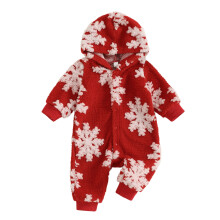 (12-18 Months, Red) Dievčenské overaly s kapucňou, módne vianočné snehové vločky s dlhým rukávom