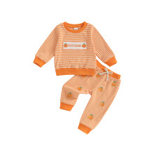 (18-24 Months, Yellow) Ensemble Halloween bébé : pull manches longues col rond broderie citrouille et chapeau + pantalon élastique