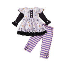(12-18 Months, Purple) Kleinkind Mädchen Halloween Outfit Langarmshirt mit Geistern und Kürbis und gestreifter Hose 2-teilig
