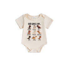 (0-3 Months, Beige) Baby-Jungen-Strampler, Kurzarm, Rundhals, Dino-Print, Sommerbody für Freizeit