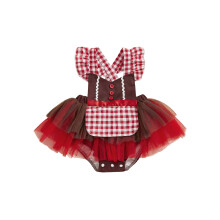 (3-6 Months, Brown) Weihnachtsstrampler für Babys, ärmellos, kariert, Tüll-Patchwork-Stramplerkleid, Body