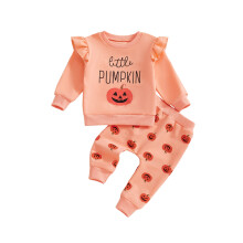 (3-6 Months, Orange) Halloween-Outfit für Kleinkinder: Kürbis-Sweatshirt mit Rundhalsausschnitt und passende Hose (2-teilig)