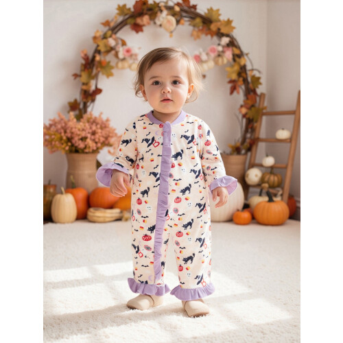 (3-6 Months, Purple) Φθινοπωρινές φόρμες με βολάν και στάμπα Halloween για νεογέννητα 2