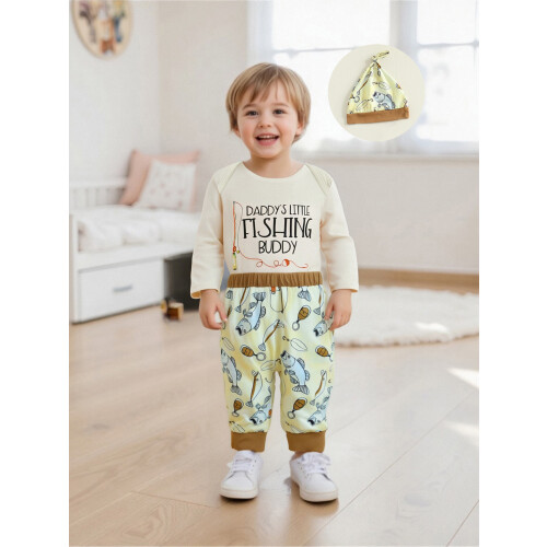 (12-18 Months, Beige) Σετ 3 τεμαχίων σχέδιο ψαριού. 2
