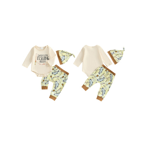 (12-18 Months, Beige) Σετ 3 τεμαχίων σχέδιο ψαριού. 1