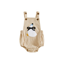 (0-3 Months, Khaki) Salopetă din catifea pentru bebeluși, cu broderie de gâscă, fără mâneci, guler pătrat, băieți și fete