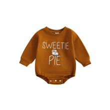 (6-12 Months, Brown) Baby-Strampler für Mädchen und Jungen, Herbstmode, Thanksgiving-Buchstabenprint, Rundhalsausschnitt, Langarm-Jumpsuit