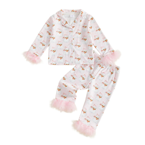 (12-18 Months, Pink) Σετ Πιτζάμας Χριστουγέννων 2 τεμάχια
