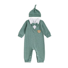 (6-9 Months, Green) Set haine pentru nou-născuți: 2 buc ținute toamnă cu mânecă lungă, urs brodat, papion, salopetă cu pălărie.