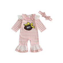 (3-6 Months, Yellow) Halloween-Strampler für Babys, langärmelig, mit Geister-Stickerei, gestreift, inkl. Stirnband
