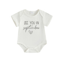 (Newborn, White September) Baby-Strampler, Kurzarm, Rundhalsausschnitt, Buchstabenprint, Sommerbody für Mädchen und Jungen