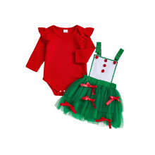 (0-3 Months, Red) Weihnachtliche Babykleidung: Rüschen-Strampler, Overall-Kleid, süßes Herbst-Winter-Outfit für Mädchen