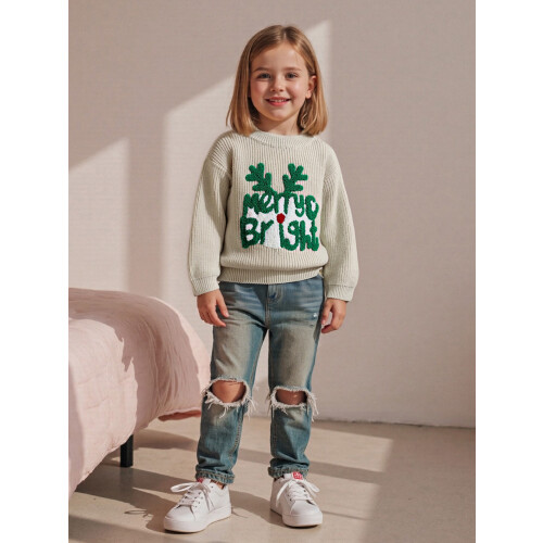 (4-5 Years, Beige) Παιδικό Χριστουγεννιάτικο Πουλόβερ για Νήπια 2