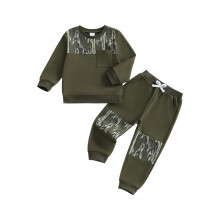(3-4 Years, Army Green Stripes) Tweedelig jongensset, camouflage sweatshirt met lange mouwen en joggingbroek met elastische taille, herfstoutfit