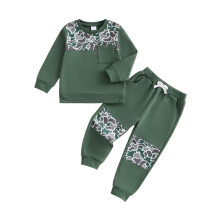 (4-5 Years, Green Camouflage) Tweedelig jongensset, camouflage sweatshirt met lange mouwen en joggingbroek met elastische taille, herfstoutfit
