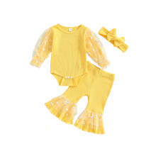 (3-6 Months, Yellow) 3-teiliges Herbst-Outfit für Gänseblümchenmuster. Kleinkinderkleidung
