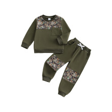(4-5 Years, Army Green Leaves) Tweedelig jongensset, camouflage sweatshirt met lange mouwen en joggingbroek met elastische taille, herfstoutfit