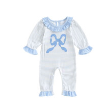 (0-3 Months, Blue) Baby Mädchen Herbst Strampler Langarm Rundhals Schleifenstickerei Rüschen Jumpsuit Babypyjama