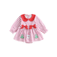 (12-18 Months, Pink) Baby Mädchen Weihnachts-Stramplerkleid mit Karomuster, Weihnachtsmann-Stickerei, Langarm, Puppenkragen