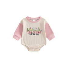 (12-18 Months, Pink) Baby Mädchen Herbst Strampler mit Buchstaben- und Blumenstickerei, Langarm, Rundhalsausschnitt