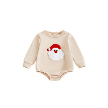 (12-18 Months, Apricot) Weihnachtsstrampler für Babys, langärmelig, Rundhalsausschnitt, Weihnachtsmann-Body, lässige Kleidung
