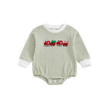 (3-6 Months, Green) Salopetă cu dungi pentru bebeluși, la modă, cu broderie de brad de Crăciun, cu guler rotund și mânecă lungă