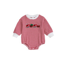 (3-6 Months, Red) Salopetă cu dungi pentru bebeluși, la modă, cu broderie de brad de Crăciun, cu guler rotund și mânecă lungă