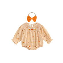 (3-6 Months, Orange) Baby-Mädchen-Strampler mit Karomuster, und Stirnband