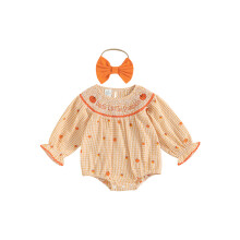(3-6 Months, Orange) Baby-Mädchen-Strampler mit Karomuster und Stirnband