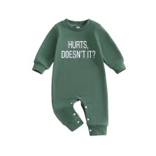 (0-3 Months, Green) Salopetă casual de toamnă pentru bebeluși băieți, verde, cu mânecă lungă, guler rotund, imprimeu cu litere