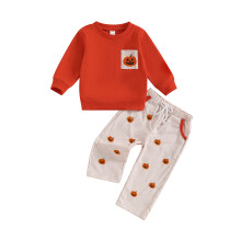 (6-12 Months, Orange) Komplet na Halloween dla chłopców, 2 sztuki, bluzka z haftem dyni, długie rękawy, spodnie w paski