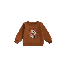 (2-3 Years, Brown) Bluza dla dzieci na Halloween z nadrukiem nietoperza i duchów, luźny krój, swobodny, okrągły dekolt, długi rękaw