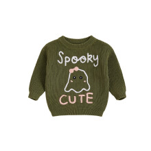 (18-24 Months, Green) Kisgyermek kislány halloweeni pulóver szellem hímzett hosszú ujjú kínai pulóver aranyos őszi ruhák