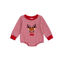 (6-12 Months, Red) Weihnachtlicher Jungen-Strampler mit Streifen, Rentierstickerei, Rundhalsausschnitt, langen Ärmeln, Waffelstrick.