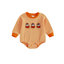 (3-6 Months, Orange) Dziewczęcy kombinezon w paski na Halloween z dynią/haftem ducha i długim rękawem, modne ubranka dla niemowląt