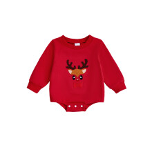 (6-12 Months, Red) Baby-Jungen-Weihnachts-Overall, rot, langärmelig, Rundhalsausschnitt, Cartoon-Elch-Stickerei