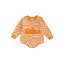 (3-6 Months, Orange) Baby-Strampler für Jungen, langärmelig, Rundhalsausschnitt, Kürbisstickerei,Neugeborenen-Herbstanzug