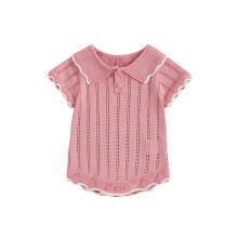 (9-12 Months, Pink) Sommerlicher Strickstrampler für Babys, locker geschnitten, mit Puppenkragen und kurzen Ärmeln.