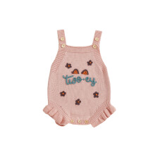 (12-18 Months, Pink) Baby Mädchen Strickstrampler Ärmellos Quadratischer Ausschnitt Buchstabenstickerei Rüschen Body Neugeborenen Overall