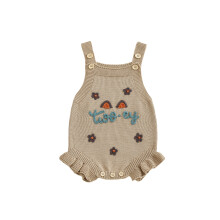(2-3 Years, Khaki) Baby Mädchen Strickstrampler Ärmellos Quadratischer Ausschnitt Buchstabenstickerei Rüschen Body Neugeborenen Overall