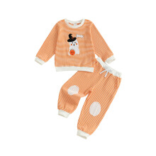 (2-3 Years, Orange) Baby-Halloween-Outfit: Gestreiftes Sweatshirt mit Geistern und elastischer Hose, 2-teiliges Set für Babys