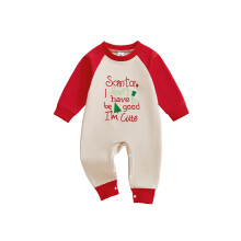 (3-6 Months, Red) Weihnachtsstrampler für Babys mit Kontrastfarben-Buchstabenstickerei, Langarm, modische Kleidung