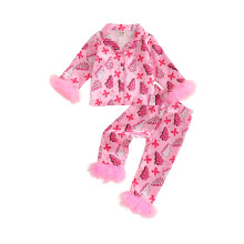(18-24 Months, Pink) 2-teiliger Weihnachtspyjama für Mädchen: Langarmshirt mit Schleifenmuster und Hose (Set) – Kleinkind-Loungewear