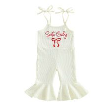 (6-12 Months, White) Weihnachtsoverall für Babys, locker geschnitten, mit Buchstaben- und Schleifenmuster, Spaghettiträgern, ärmellos