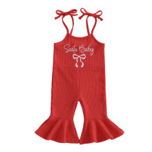 (12-18 Months, Red) Weihnachtsoverall für Babys, locker geschnitten, mit Buchstaben- und Schleifenmuster, Spaghettiträgern, ärmellos