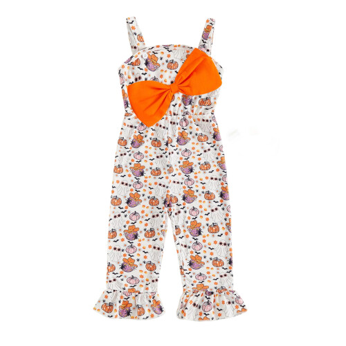 (2-3 Years, Beige) Φόρμα Halloween για νήπιο κορίτσι, Cami αμάνικη με στάμπα κολοκύθας